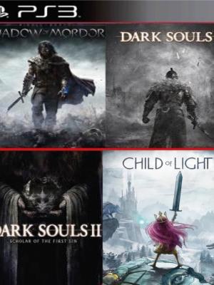 4 juegos en 1 Middle earth Shadow of Mordor Legion Edition Mas Dark Souls II Mas DARK SOULS II Scholar of the First Sin Mas Child of Light Ps3