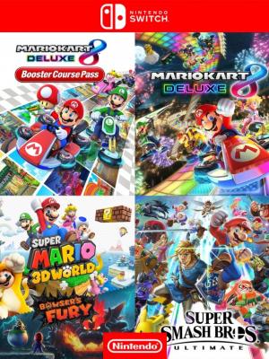 Mario Kart 8 Deluxe mas Booster Course Pass mas Super Mario 3D World mas Bowsers Fury mas Super Smash Bros Ultimate - Nintendo Switch
