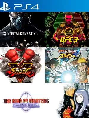 5 Juegos en 1 Mortal Kombat XL mas EA SPORTS UFC 3 Standard Edition mas STREET FIGHTER V mas NARUTO SHIPPUDEN Ultimate Ninja STORM 4 mas THE KING OF FIGHTERS 2000 PS4 